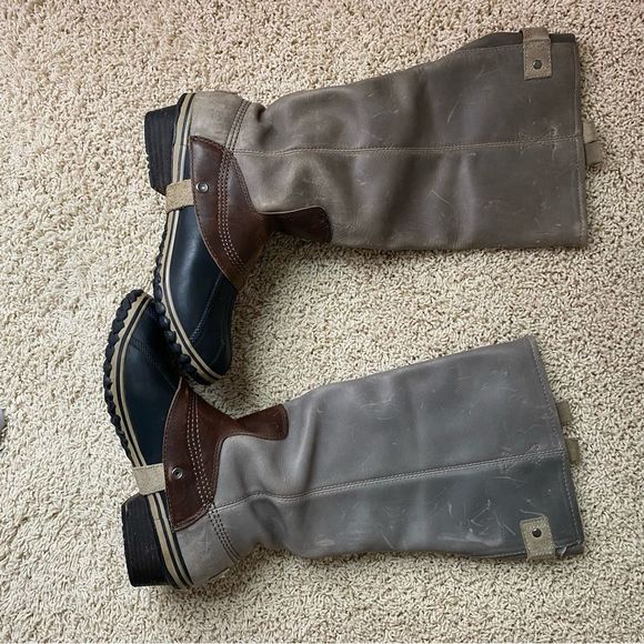 SOREL Slimpack Riding Boot Winter Rain Snow Duck Boot Size 10 Gray Leather - Picture 2 of 5